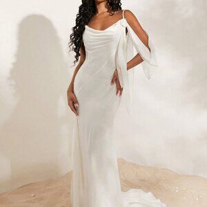 White Preppy Women's Woven Maxi Slip Dress